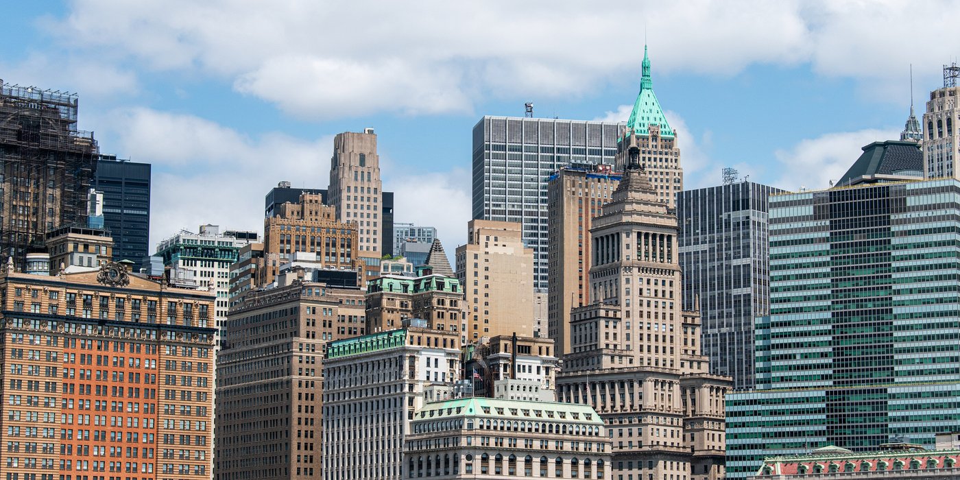 Financial district skyline with modern office towers