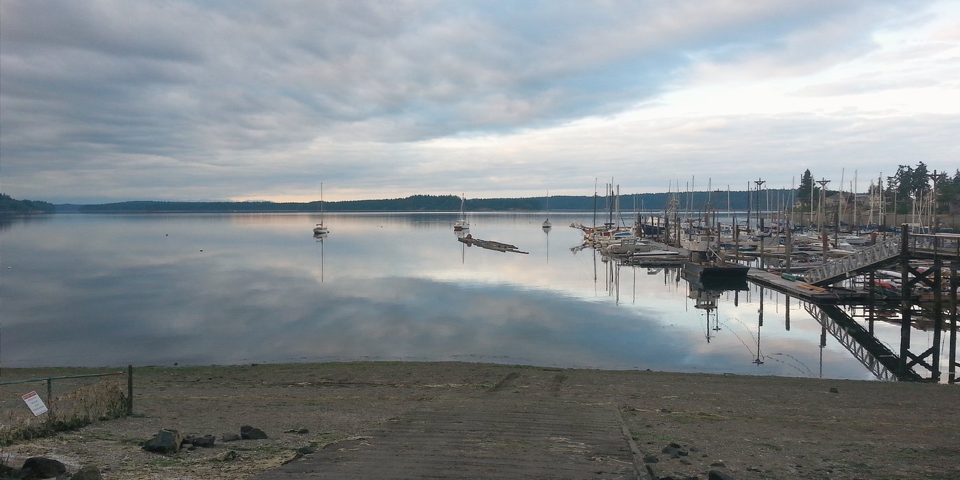 Boats docked in a calm marina harbor